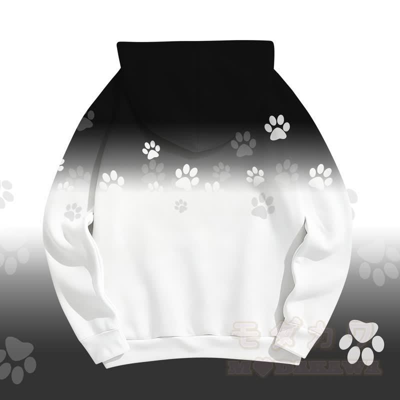 MODAKAWA Kapuzenpullover mit Farbverlauf und Cartoon-Hundepfotenabdruck - image 4