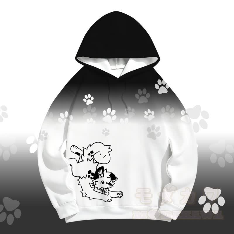 MODAKAWA Kapuzenpullover mit Farbverlauf und Cartoon-Hundepfotenabdruck - Schwarz - 5XL - image 3