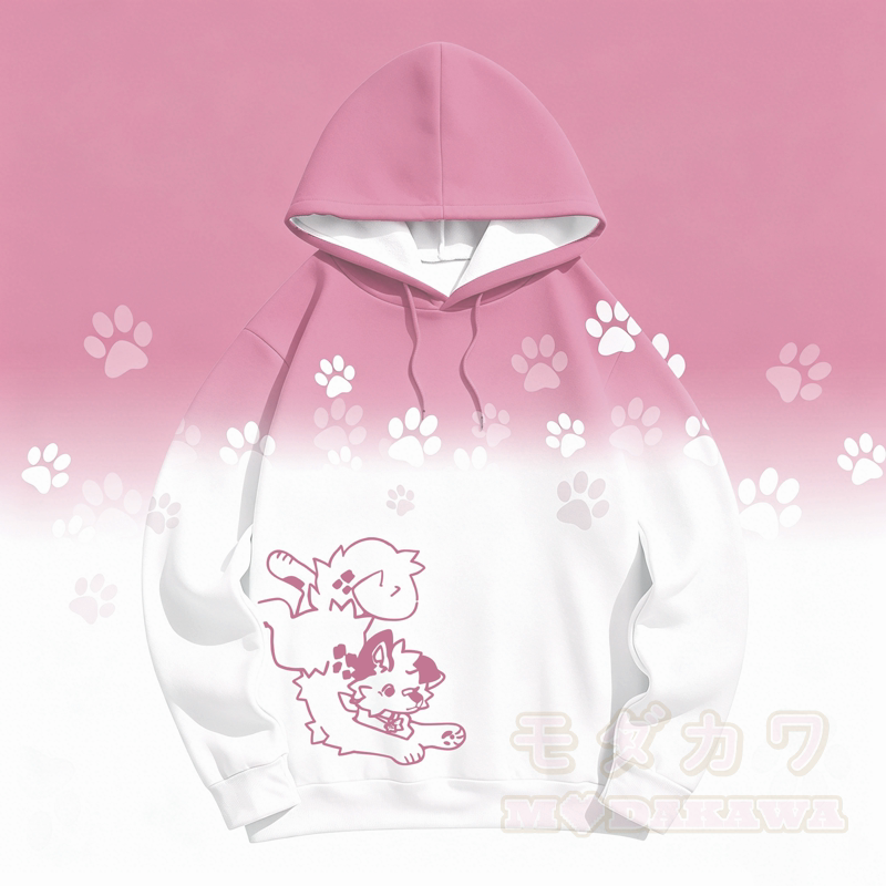 MODAKAWA Kapuzenpullover mit Farbverlauf und Cartoon-Hundepfotenabdruck - Rosa - 5XL - image 5