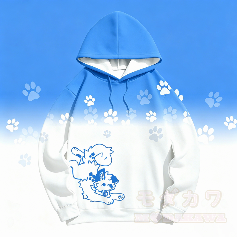 MODAKAWA Kapuzenpullover mit Farbverlauf und Cartoon-Hundepfotenabdruck - Blau - 5XL - image 1