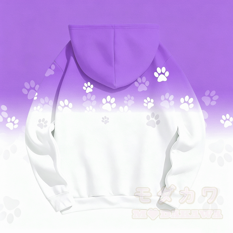 MODAKAWA Kapuzenpullover mit Farbverlauf und Cartoon-Hundepfotenabdruck - image 8