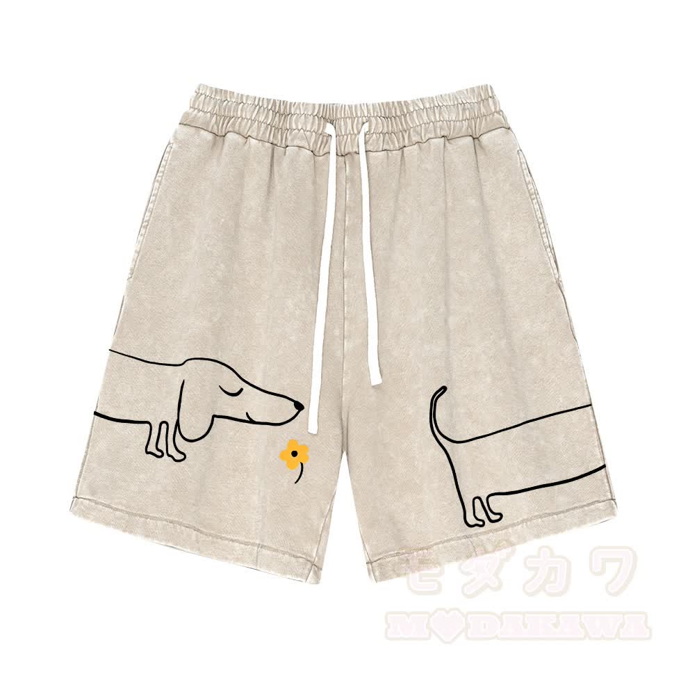 Modakawa Vintage-Shorts mit niedlichem Welpenmotiv - Aprikose - 3XL - image 4