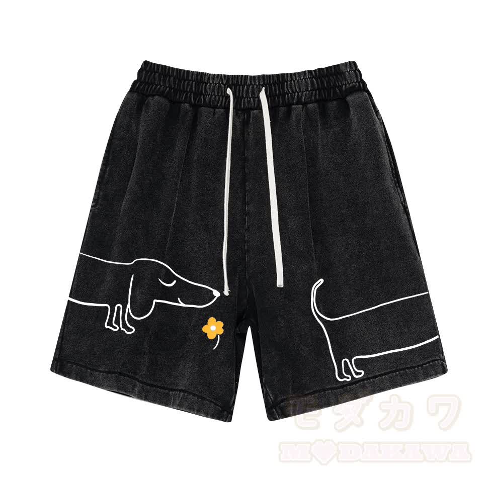 Modakawa Vintage-Shorts mit niedlichem Welpenmotiv - Schwarz - 3XL - image 3