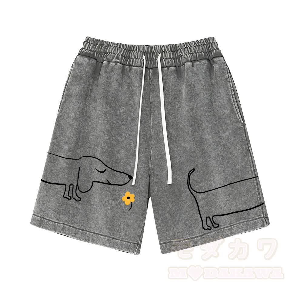 Modakawa Vintage-Shorts mit niedlichem Welpenmotiv - Grau - 3XL - image 5