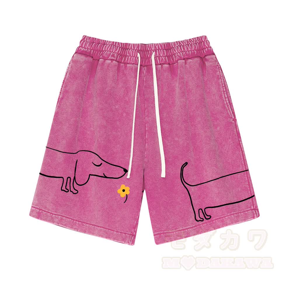 Modakawa Vintage-Shorts mit niedlichem Welpenmotiv - Rosenrot - 3XL - image 2