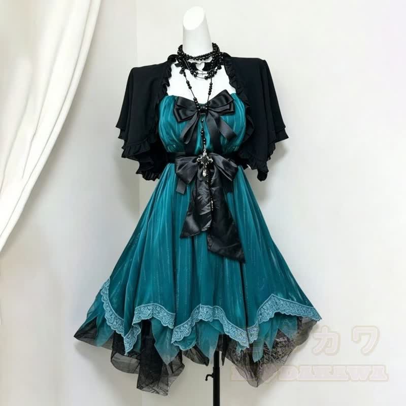 Gothic-Spitzenkleid mit großer Schleife und passendem Kurzarm-Cardigan (zweiteiliges Set) - Satz - XL - image 1
