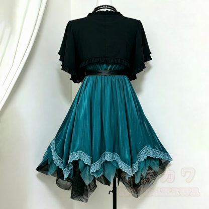 Gothic-Spitzenkleid mit großer Schleife und passendem Kurzarm-Cardigan (zweiteiliges Set) - image 2