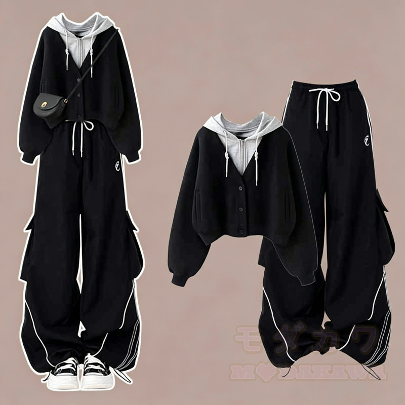 Zweiteiliges Set bestehend aus Kapuzenpullover und schmal geschnittener Cargohose - Satz - 4XL - image 1