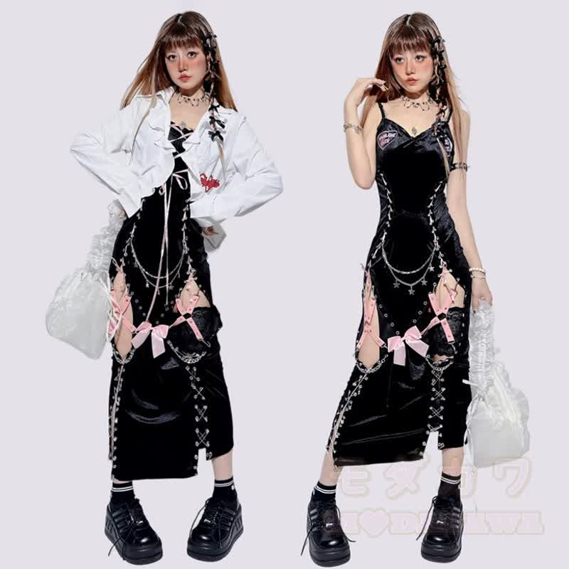 Vintage Gothic Spitzenkleid mit Schnürung und Cut-outs - image 1