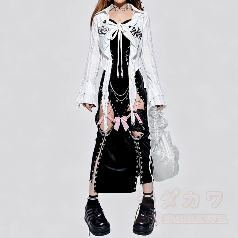 Vintage Gothic Spitzenkleid mit Schnürung und Cut-outs - Satz - L - image 2
