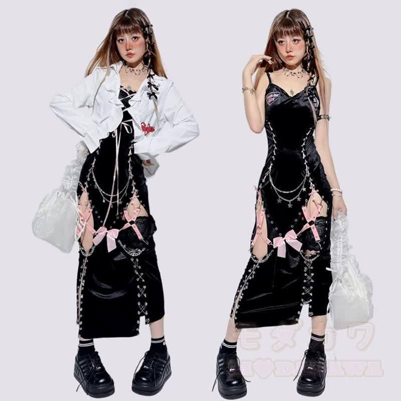 Vintage Gothic Spitzenkleid mit Schnürung und Cut-outs - image 1