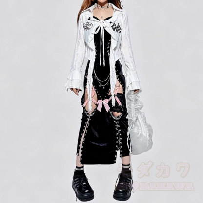 Vintage Gothic Spitzenkleid mit Schnürung und Cut-outs - Satz - L - image 2