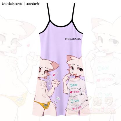 MODAKAWA Niedliches Slipkleid mit Fuchsprint, vielseitig tragbar - Lila - 5XL - image 3