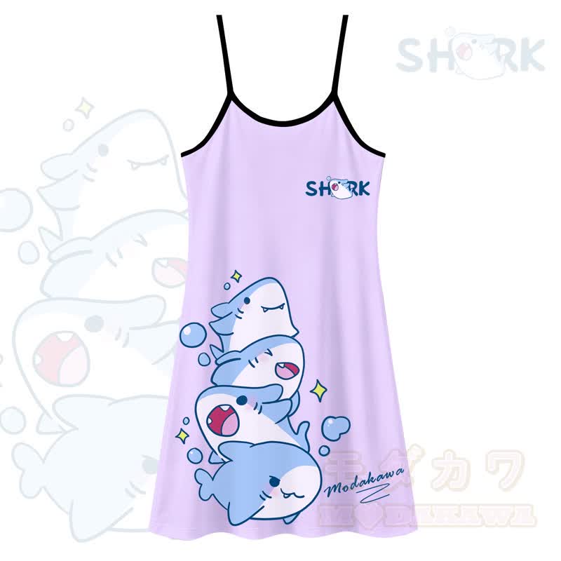 MODAKAWA Niedliches Slipkleid mit Hai-Print, vielseitig tragbar - Lila - 5XL - image 3