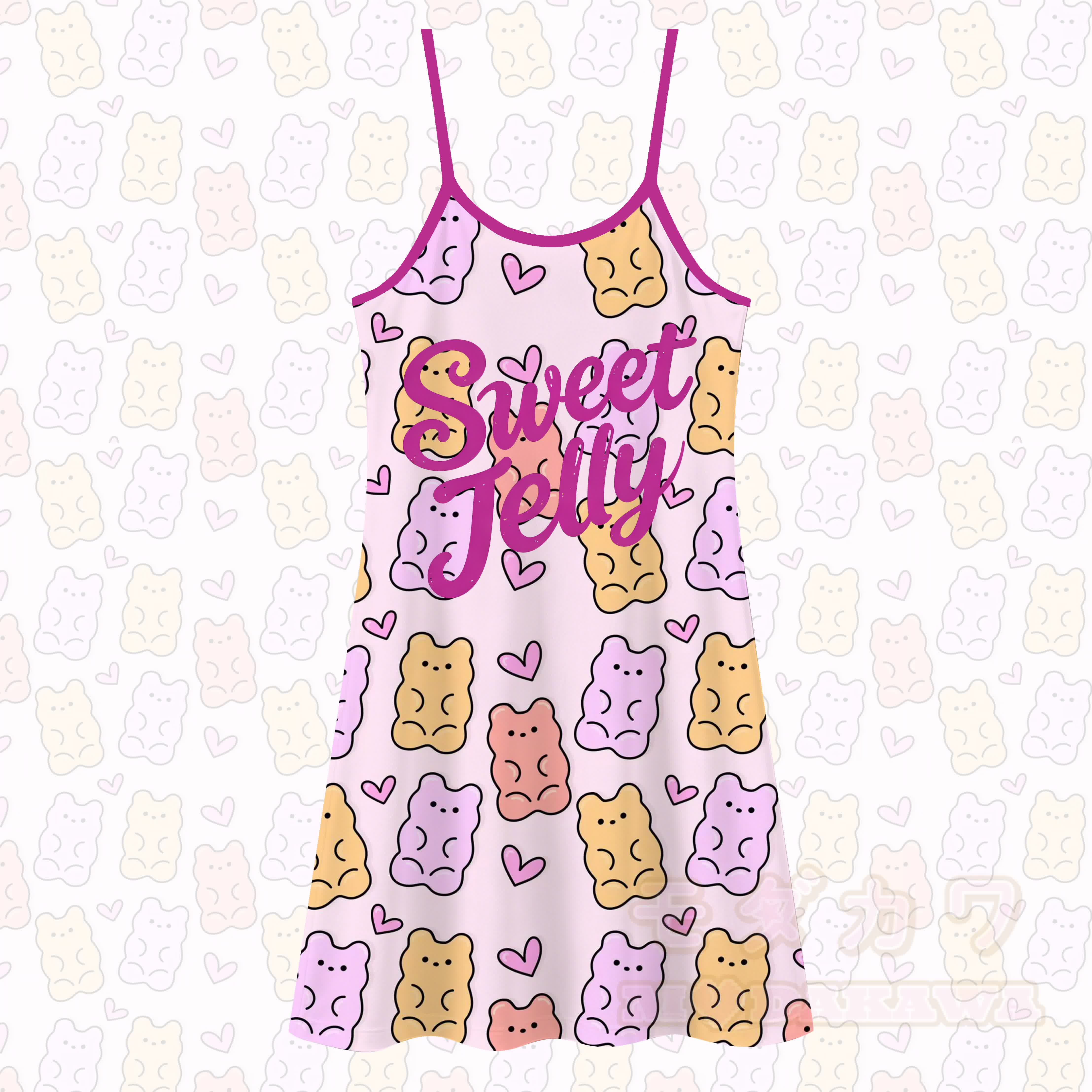 SWEET JELLY Cartoon Bear Print Unterkleid, das überall getragen werden kann - Rosa - 5XL - image 1