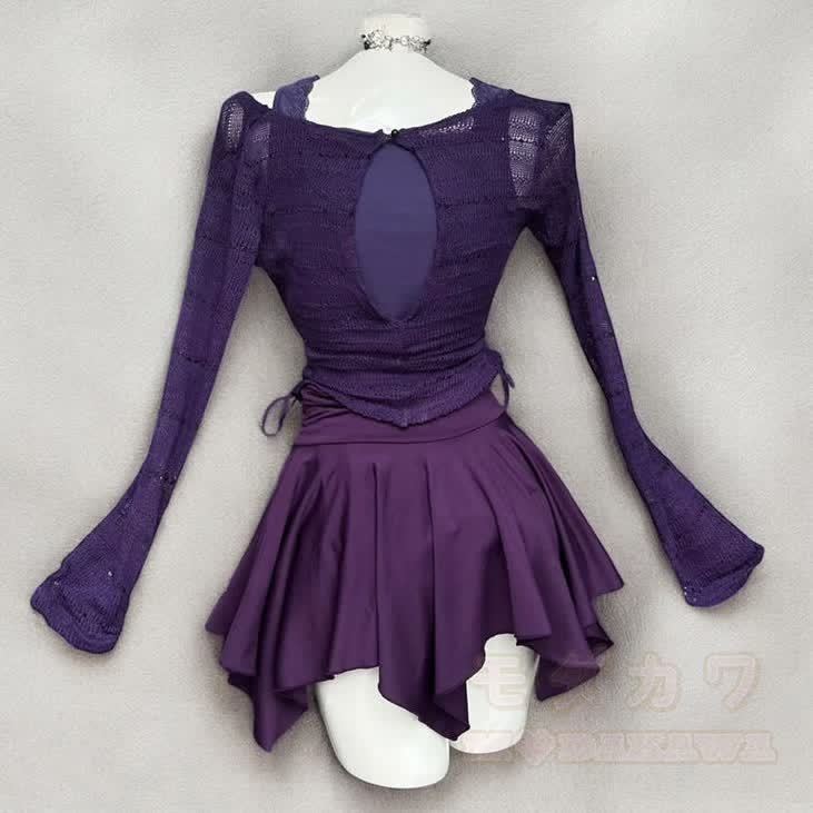 Dreiteiliges Set aus lila Vintage-Cardigan, Spitzentop und Minirock - image 5