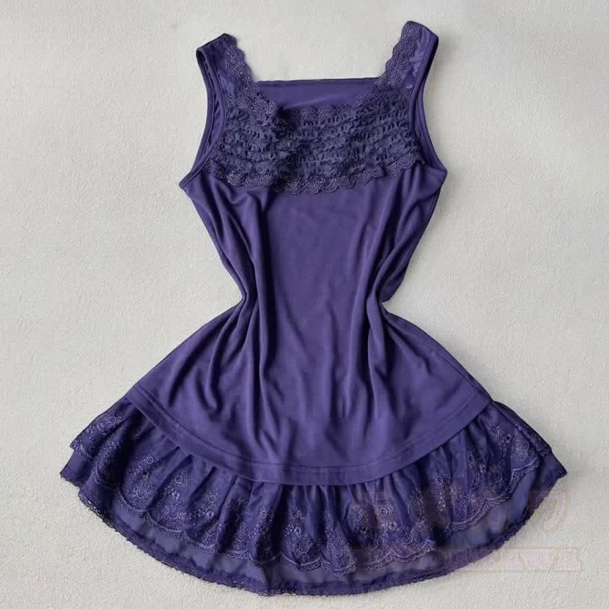 Dreiteiliges Set aus lila Vintage-Cardigan, Spitzentop und Minirock - Cami Top - XL - image 6