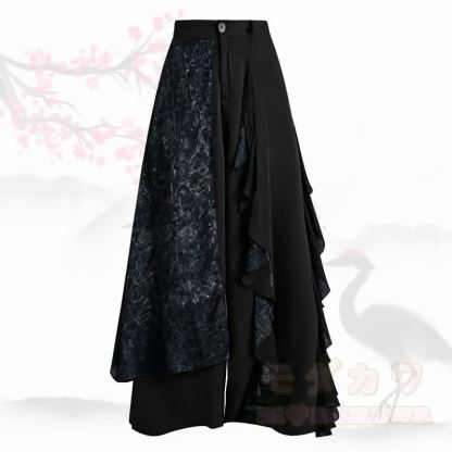 Moderne schwarze Patchwork-Hose mit weitem Bein - image 1