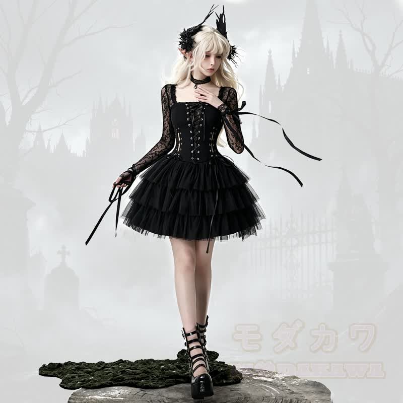 Gothic-Korsettkleid aus Spitzenapplikationen - Kleid - L - image 1