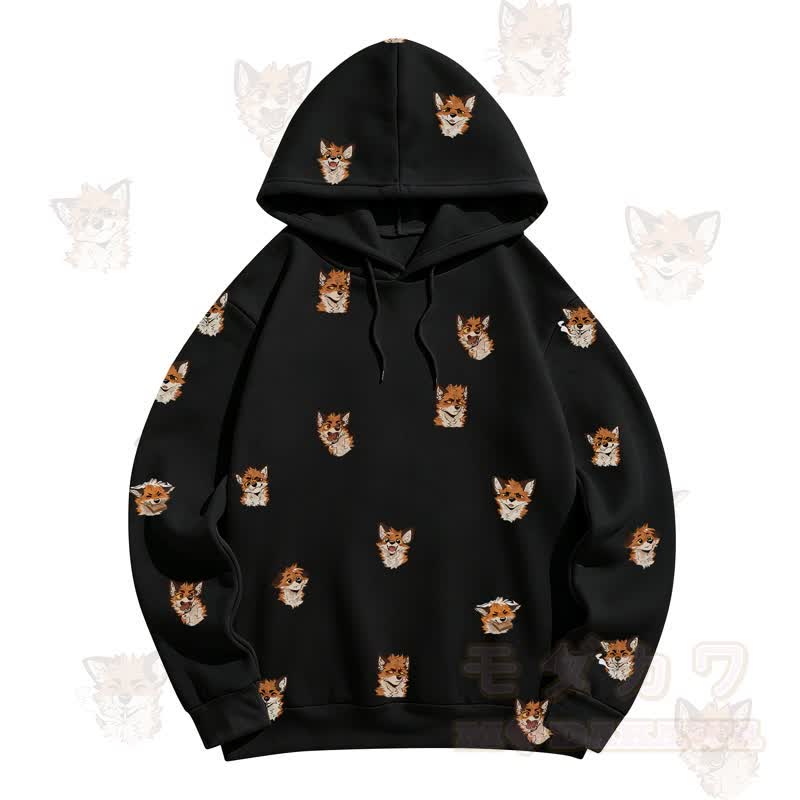 MODAKAWA Kapuzenpullover mit Cartoon-Fuchs-Allover-Print - Schwarz - 5XL - image 5