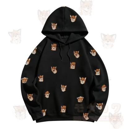 MODAKAWA Kapuzenpullover mit Cartoon-Fuchs-Allover-Print - Schwarz - 5XL - image 5