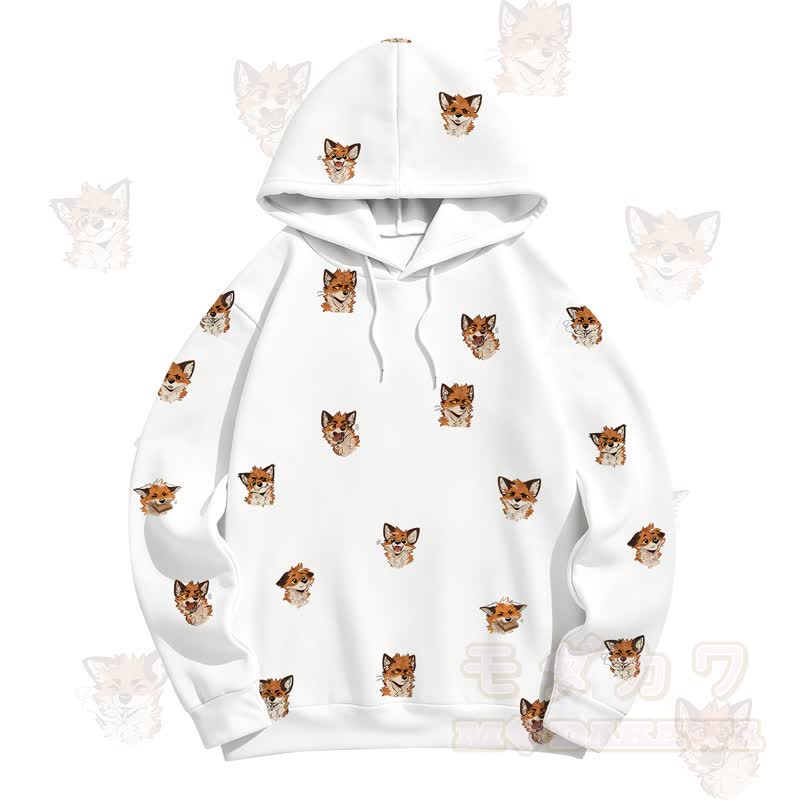 MODAKAWA Kapuzenpullover mit Cartoon-Fuchs-Allover-Print - Weiß - 5XL - image 3