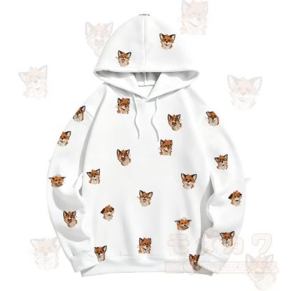 MODAKAWA Kapuzenpullover mit Cartoon-Fuchs-Allover-Print - Weiß - 5XL - image 3