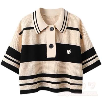 Gestreiftes Polo-Top und Jeans-Latzhose, zweiteiliges Set - Spitze - 3XL - image 2