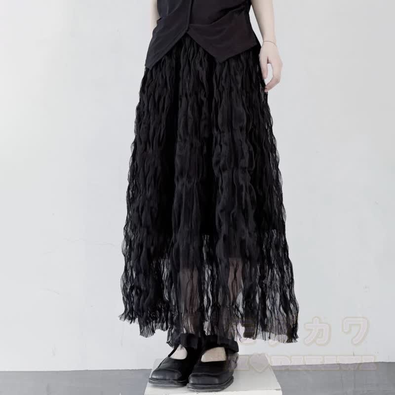 Gothic fließender, gerüschter Tüll-Lagenrock - Schwarz - XL - image 2