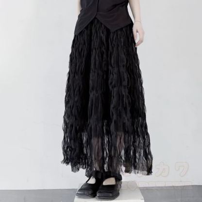 Gothic fließender, gerüschter Tüll-Lagenrock - Schwarz - XL - image 2