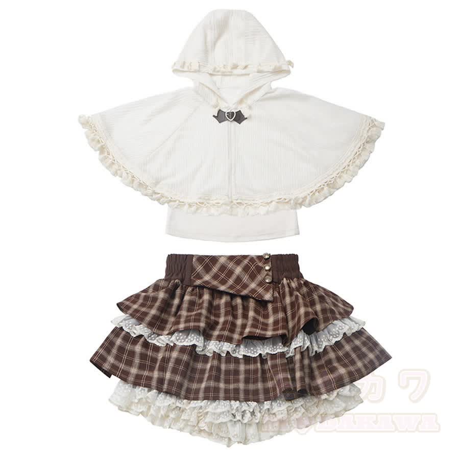 Fransencape-Top mit Camisole-Top, kariertem Minirock und Stulpen – vierteiliges Set - image 5