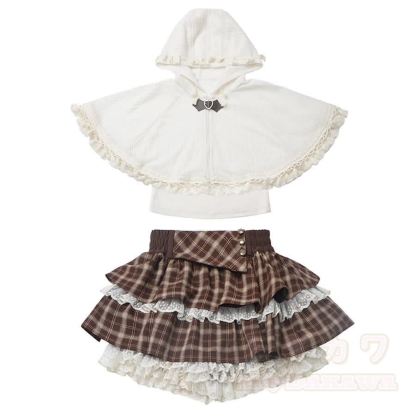 Fransencape-Top mit Camisole-Top, kariertem Minirock und Stulpen – vierteiliges Set - image 5