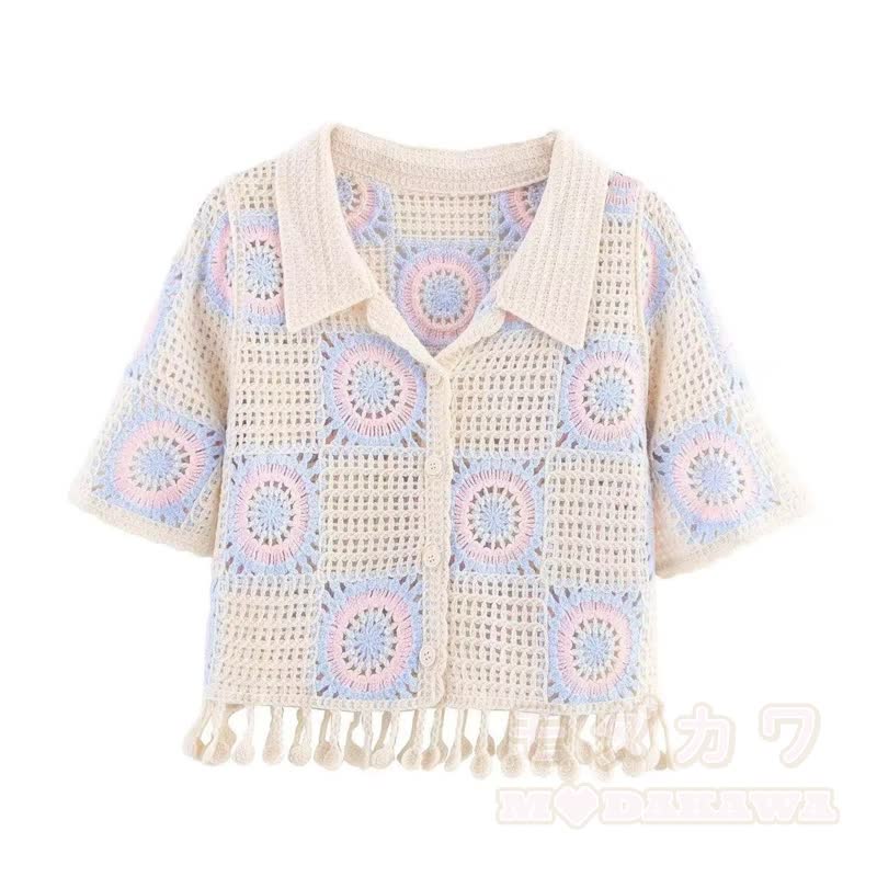 Zweiteiliges Set aus gehäkeltem Kurzarmhemd mit Quasten und Farben Rock - Spitze - 4XL - image 3