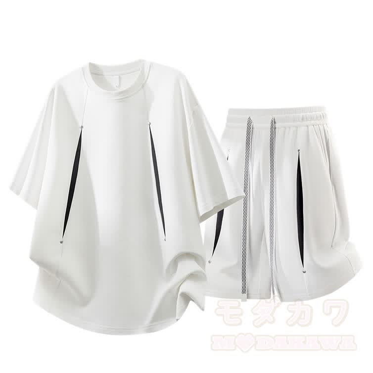 Sommerliches Freizeit-Set aus T-Shirt und Shorts, zweiteilig - Weiß - 8XL - image 3