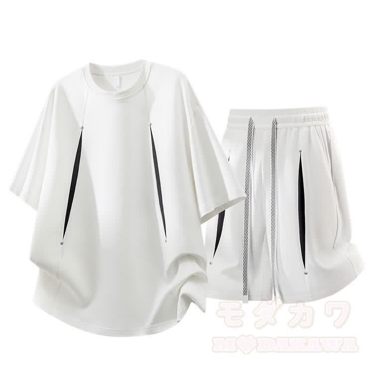 Sommerliches Freizeit-Set aus T-Shirt und Shorts, zweiteilig - Weiß - 8XL - image 3