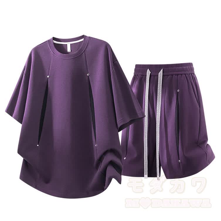 Sommerliches Freizeit-Set aus T-Shirt und Shorts, zweiteilig - Lila - 8XL - image 4