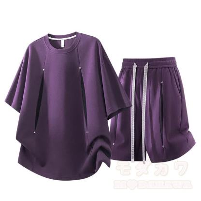Sommerliches Freizeit-Set aus T-Shirt und Shorts, zweiteilig - Lila - 8XL - image 4