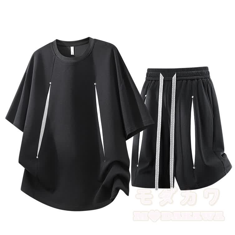 Sommerliches Freizeit-Set aus T-Shirt und Shorts, zweiteilig - Schwarz - 8XL - image 1