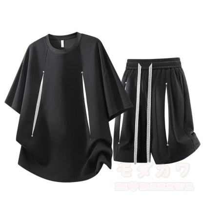 Sommerliches Freizeit-Set aus T-Shirt und Shorts, zweiteilig - Schwarz - 8XL - image 1