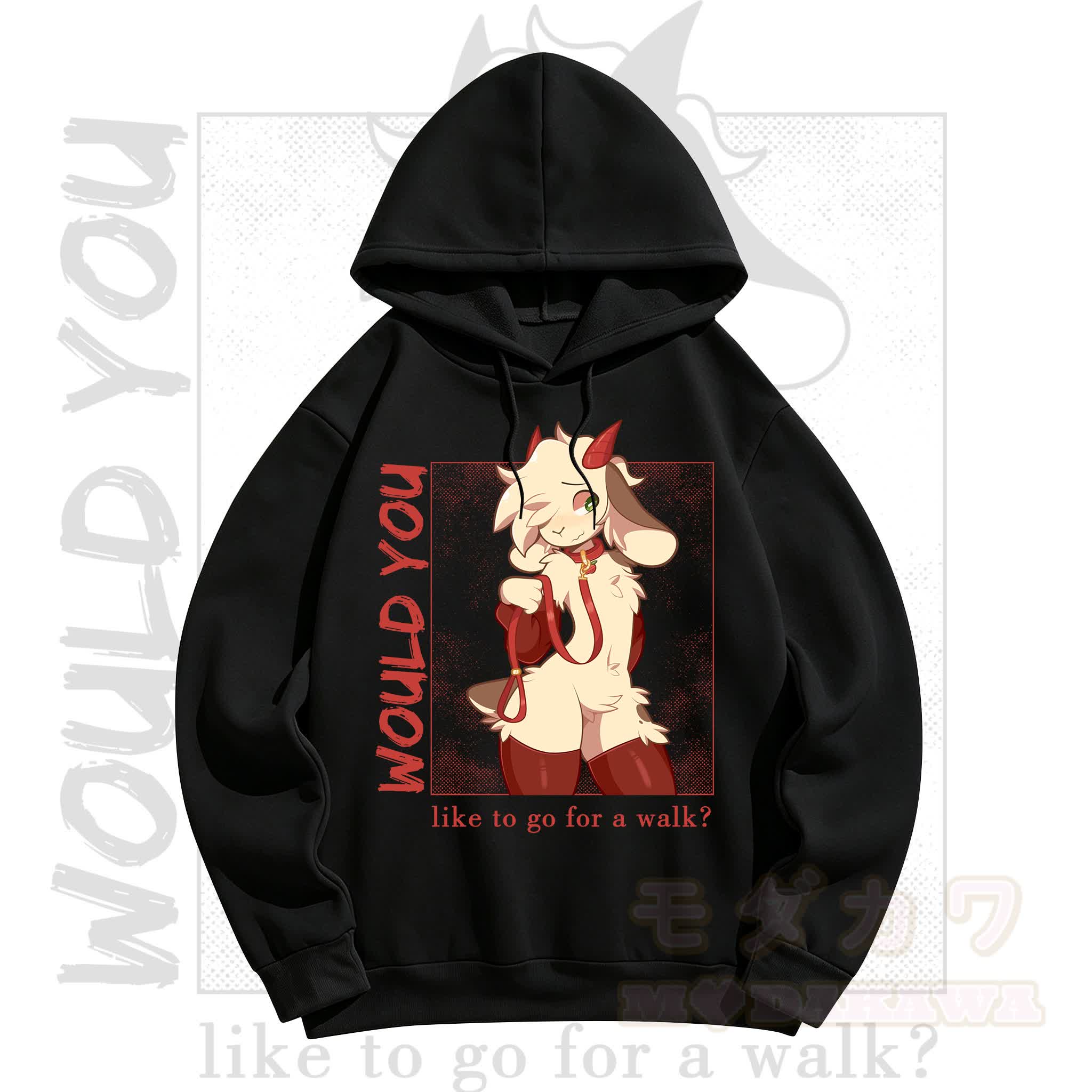 MODAKAWA Anime-Ziegen-Grafik Langarm-Hoodie mit Minirock Zweiteiler-Set - Schwarzes Oberteil - 5XL - image 2