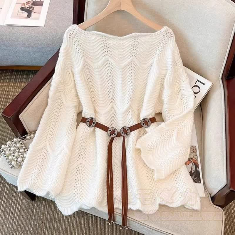 Elegantes, locker gestricktes Strandkleid und ausgestellte Jeans-Zweiteiler-Set - image 3