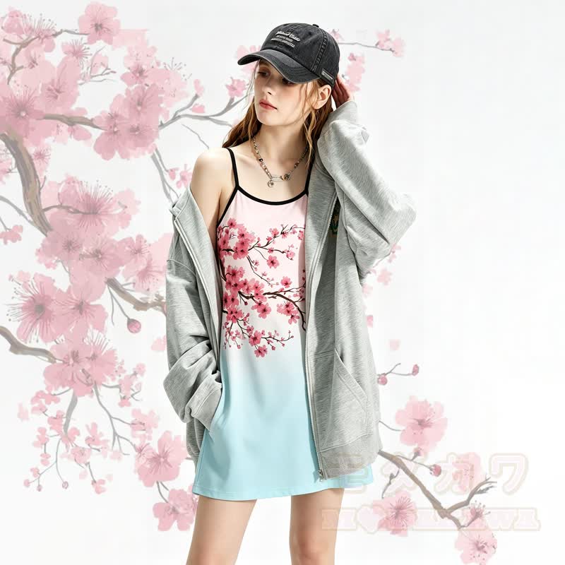 MODAKAWA Slipkleid mit Kirschblüten-Farbverlauf, vielseitig tragbar - image 1