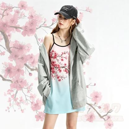 MODAKAWA Slipkleid mit Kirschblüten-Farbverlauf, vielseitig tragbar - image 1
