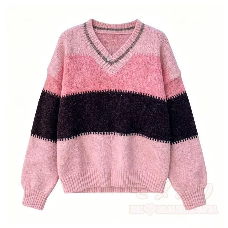 Zweiteiliges Set aus Farben abgesetztem Strickpullover mit V-Ausschnitt und Stufenkleid - Spitze - 4XL - image 2