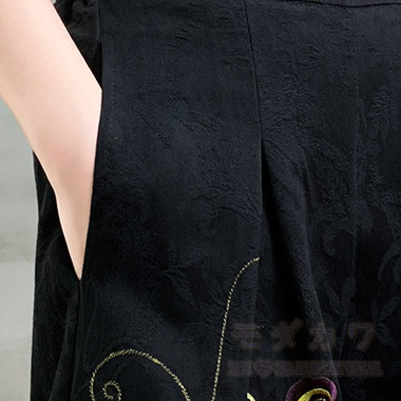 Lockere Hose mit hohem Bund im chinesischen Stil mit Blumenstickerei - image 6