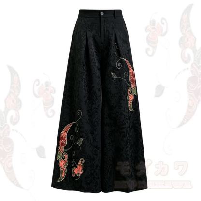Lockere Hose mit hohem Bund im chinesischen Stil mit Blumenstickerei - image 1