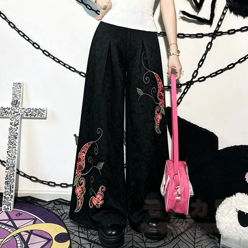 Lockere Hose mit hohem Bund im chinesischen Stil mit Blumenstickerei - Hose C - 3XL - image 4