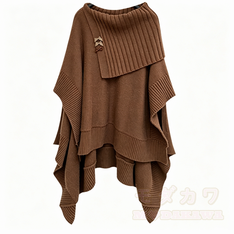 Asymmetrisches, mehrlagiges Strickpullover- und Faltenhemdkleid-Zweiteiler-Set - Brauner Pullover - 3XL - image 3
