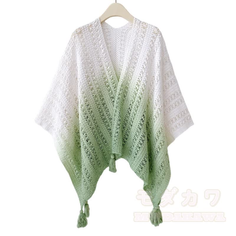 Dreiteiliges Set bestehend aus einem Top mit Farbverlauf, Lochmuster, Spitzenunterwäsche und einer weiten Hose - Grüner Schal - 4XL - image 6