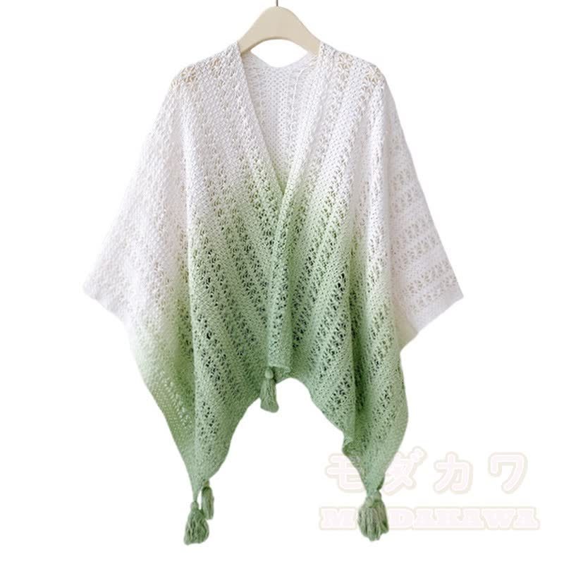 Dreiteiliges Set bestehend aus einem Top mit Farbverlauf, Lochmuster, Spitzenunterwäsche und einer weiten Hose - Grüner Schal - 4XL - image 6